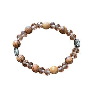 Bracelet Virgin Mary Beaded Bracelet Wood and Plastic Crystal Beads Stretchy
